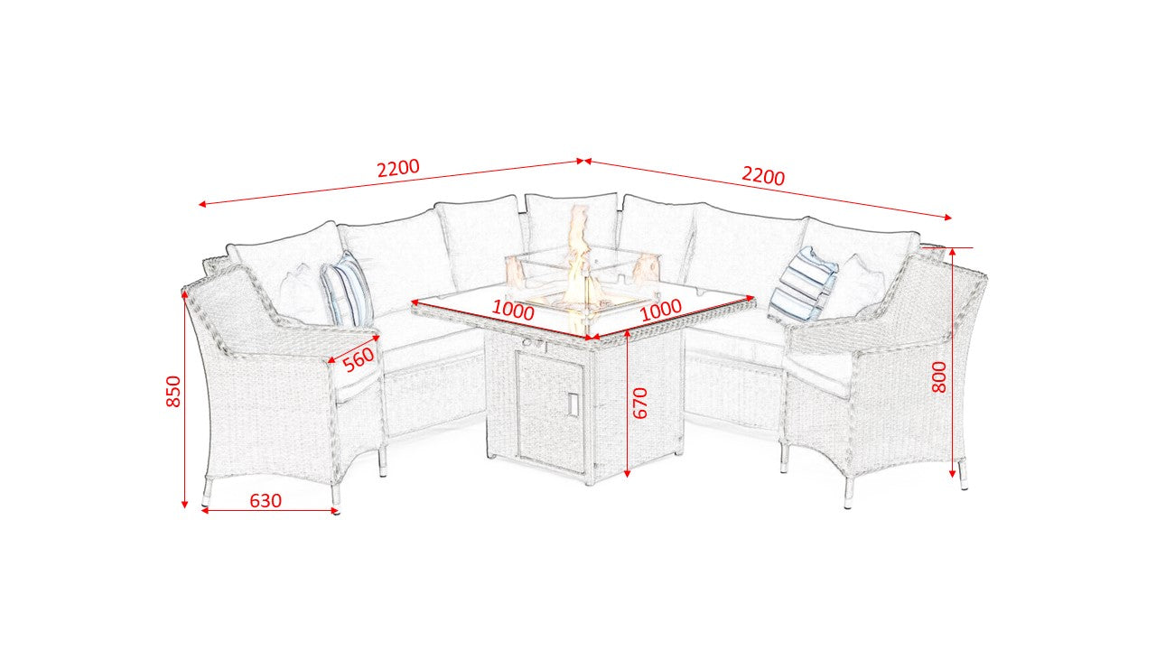 #2035 - 🔥 Florida Large Corner with Armchairs & Fire Pit Table 🔥