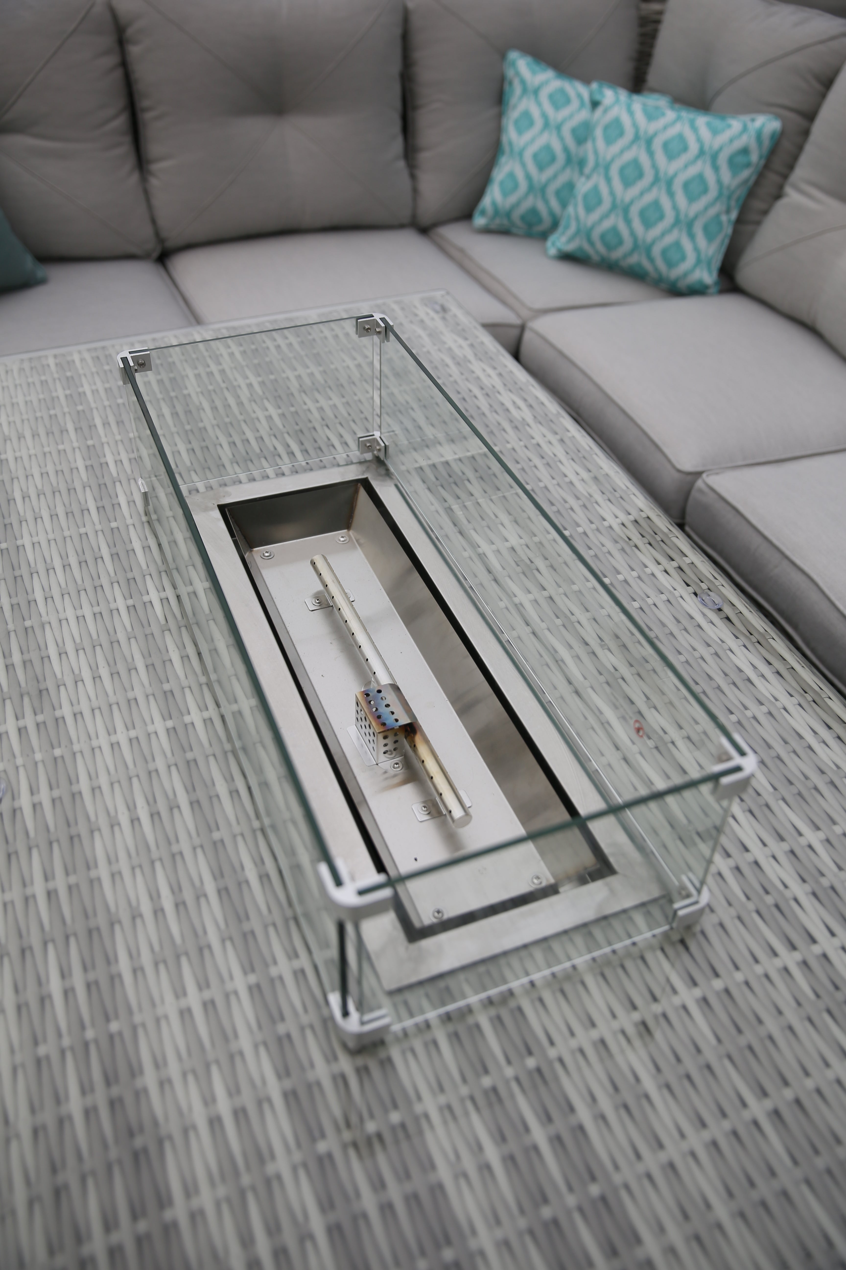 #3033 - π₯ Havana Luxury Corner Set with Fire Pit Table β Two-Tone Grey Rattan