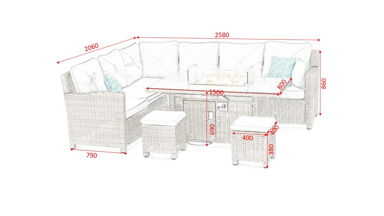 #3033 - π₯ Havana Luxury Corner Set with Fire Pit Table β Two-Tone Grey Rattan