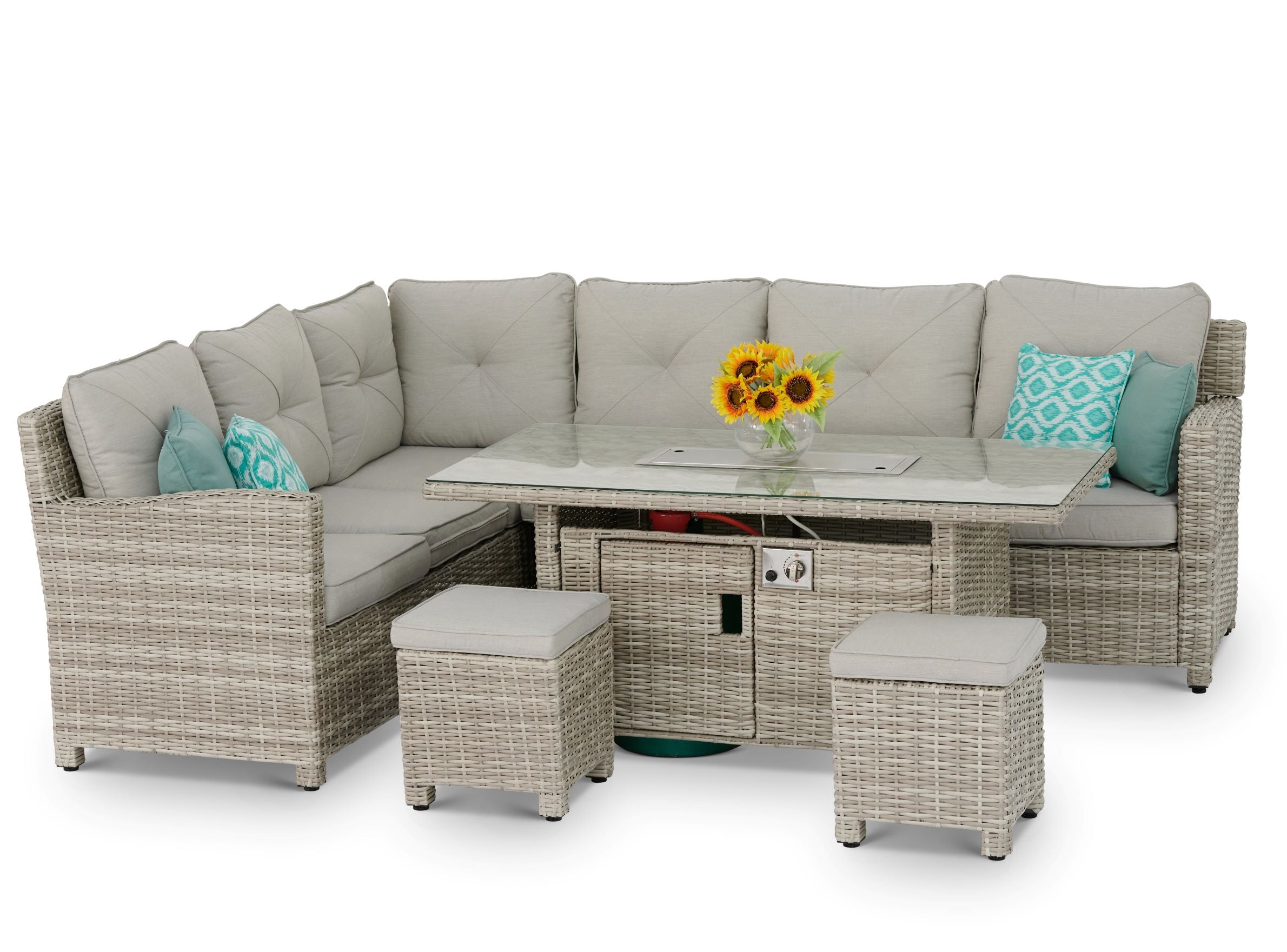 #3033 - π₯ Havana Luxury Corner Set with Fire Pit Table β Two-Tone Grey Rattan