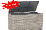 Wicker storage box with a gray lid, on a white background with a red discount label.